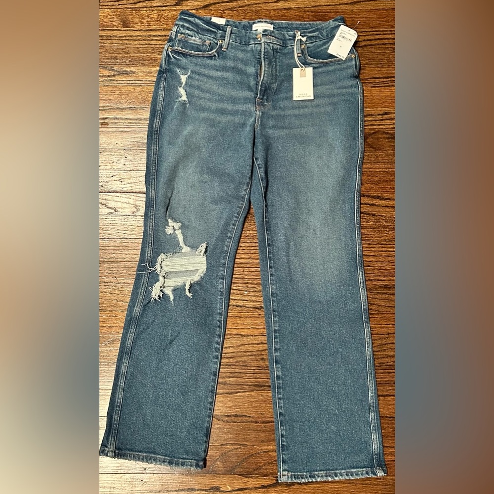 COPY - NWT Good American Good Curve Straight Distressed Jeans